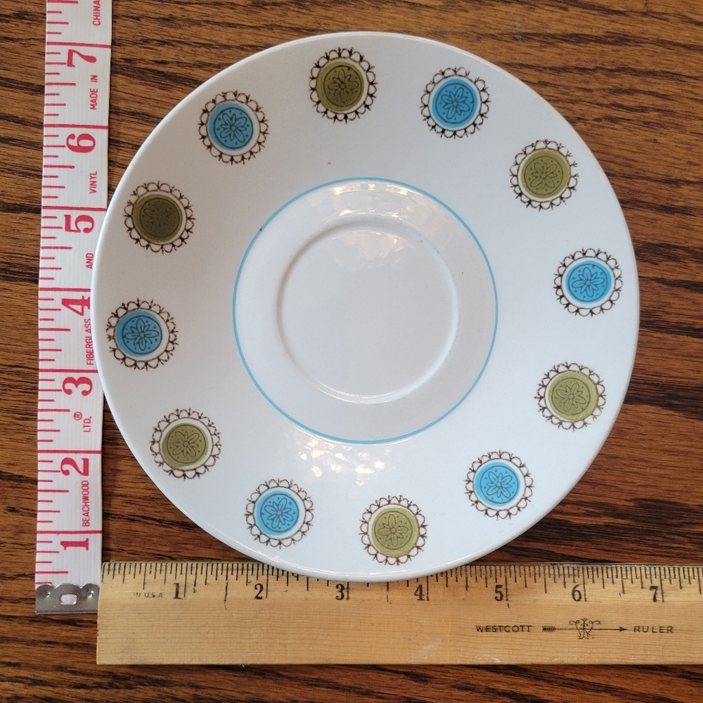 Mikasa Focus-Shape Zombie Saucers (2) Pattern #2028-8? Japan Green Blue Flowers - Picture 7 of 15